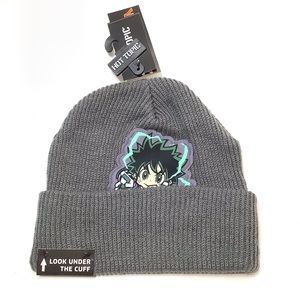 Hot Topic Hat MHA Chibi Deku Peeking Beanie Knit Gray Winter My Hero Academia